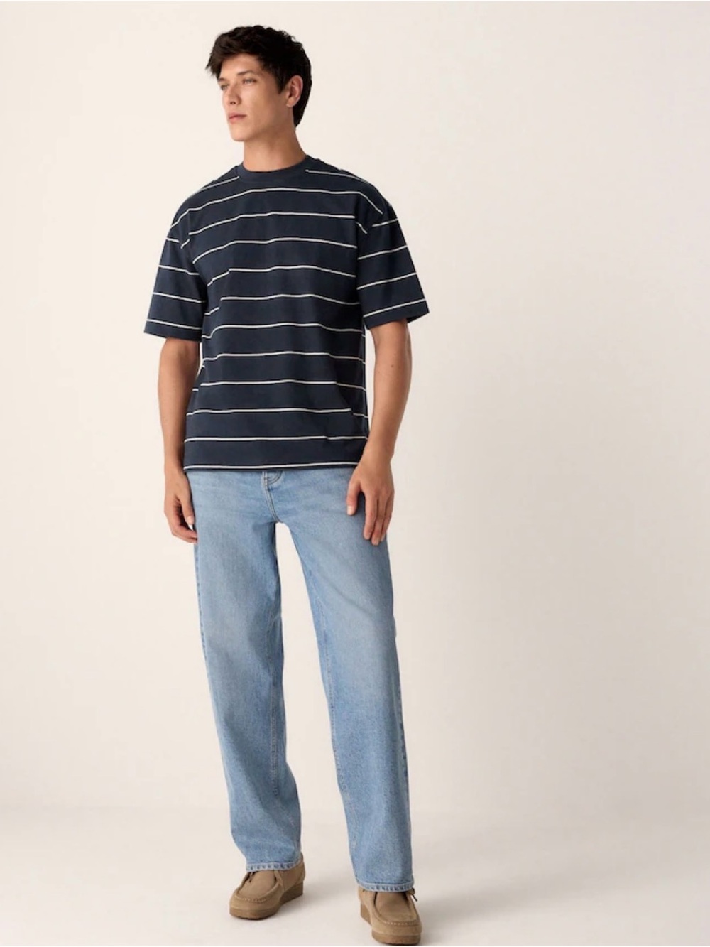NWT Padini Oversize Heavyweight Navy Striped Tee , Large